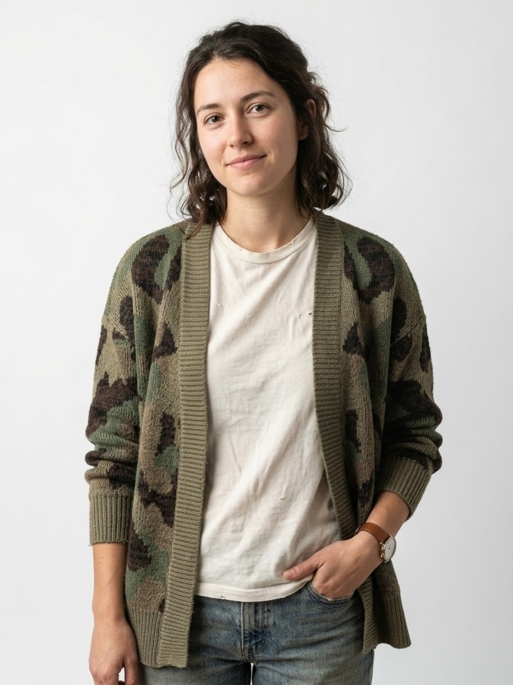 Hem & Thread Camo Open-Front Women's Oversized Cardigan Sweater 90s Grunge